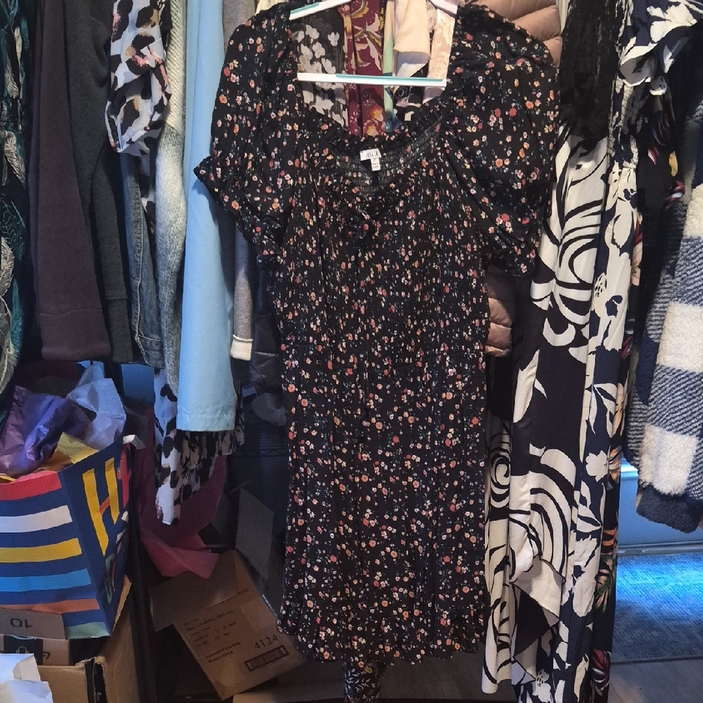 AUW Black Floral Mini Dress